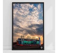 Beautiful Game Manchester United Print - Old Trafford Sunset Design Man Utd Wall Art Poster (A4, Framed - Black)