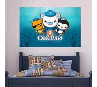 Beautiful Game Official Octonauts Wall Sticker Mural - Captain Barnacles Bear, Kwazii Kitten and Peso Penguin OCT008 + Octonauts Logo Decal Set Vinyl Poster Print (120cm Width x 80cm Height)