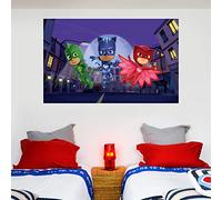 Beautiful Game PJ Masks 3 Characters Square Wall Sticker Owlette Cat Boy Gekko Decal Art Kids (120cm width x 80cm height)