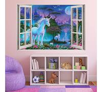 Beautiful Game Unicorn Wall Stickers Girls Bedroom Wall Art Unicorn Window Bridge Decal (60cm width x 40cm height)