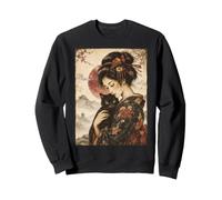 Beautiful Geisha Holding Black Cat Vintage Japanese Moon Art Sweatshirt