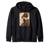 Beautiful Geisha Holding Black Cat Vintage Japanese Moon Art Zip Hoodie