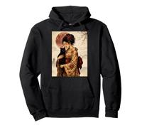 Beautiful Geisha Holding Black Cat Vintage Japanese Red Moon Pullover Hoodie