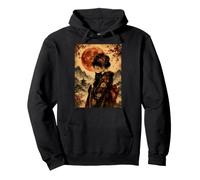 Beautiful Geisha Holding Black Cat Vintage Japanese Red Moon Pullover Hoodie