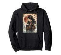 Beautiful Geisha Holding Black Cat Vintage Japanese Red Moon Pullover Hoodie