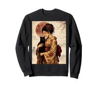Beautiful Geisha Holding Black Cat Vintage Japanese Red Moon Sweatshirt
