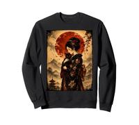 Beautiful Geisha Holding Black Cat Vintage Japanese Red Moon Sweatshirt