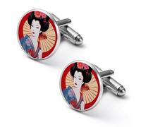 Beautiful Geisha Mens Classic Cufflinks Custom Shirt Cuff Links Jewelry Accessories for Business Wedding 0.7" 0.8"