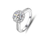 Beautiful Gift for Women, Engagement Ring White Gold 14K Flower with 1ct Round Moissanite Size P 1/2