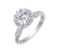 Beautiful Gift for Women, Silver Engagement Ring Elegant with Crown Round Moissanite 2ct 9K White Gold Size I 1/2