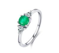 Beautiful Gift for Women, White Gold Ring 14K Elegant with Green Round Lab Created Emerald Size J 1/2
