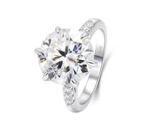 Beautiful Gift for Women, Women's Anniversary Rings 6 Claws Round Shape with 6ct Moissanite Silver 18.1K White Gold Size H 1/2