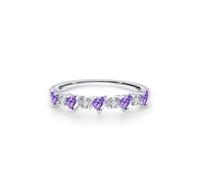 Beautiful Gift for Women, Womens Engagement Ring with Diamond and Heart-Shape Created Amethyst Silver 18K White Gold Size L 1/2