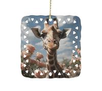 Beautiful Giraffe Ceramic Christmas Ornaments 3 Inch Double Sided Square Pendant Holiday Tree Hanging Decor for Home, Party, Hotel Decorations, Gift for Teacher, Neighbor, Friend