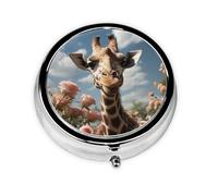 Beautiful Giraffe Pill Box 3 Compartment Medicine Pill Organizer Cute Round Pill Case for Purse Pocket Travel Pillbox Portable Metal Vitamin Fish Oil Organizer Unique Gift
