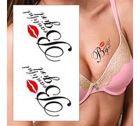 Beautiful Girl and Lipstick Mark Kiss Stain Temporary Tattoos - Quote Lips Realistic Waterproof Transfer Sticker Arm Body Art Men Women Kids - By Delusion Tattoos