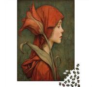 Beautiful Girl in A Red Dress And A Hat with Tulip Buds Jigsaw Puzzles Challenge Toy Educational Games Home Decoration for Adults& Teenager Age 14 Years Up 38x26cm/1000pcs