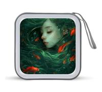 Beautiful Girl Japanese Fish CD Case Portable DVD Storage Small CD Holder Organizer for Home Travel