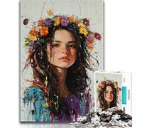 Beautiful Girl with Flowers Jigsaw Puzzles for Teenagers 1000 Piece Puzzle,Fun Games Every Piece Is Unique - Challenging Family Fun Game (38x26cm)