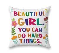 Beautiful Girl You Can Do Hard Things Pillowcase, Motivational Quotes Square Throw Pillow Cover, 18x18 Inch Double Sided Cushion Cover Home Office Decor Inspiring Gift for Sofa Couch Bed Armchair - 17