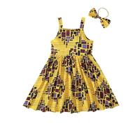 Beautiful Girls Skirts Toddler Children Baby Girls African Dashiki Traditional Style Straps Sleeveless Round Neck Dress Ankara Princess Dresses with Headband Outfits Black Teenager Girls, yellow, 18