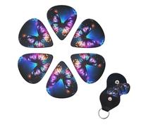 Beautiful glowing butterfly Guitar Picks 6 Pack Guitar Plectrums with Picks Holder Celluloid Plectrums Includes Thin, Medium, Heavy Picks Plectrums for Acoustic Guitar Bass Picks 0.71mm
