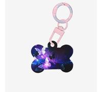 Beautiful Glowing Butterfly Printing Acrylic Dog Bone Ornament,Dog Tags Personalized Pet Ornament, Key Chain Bone Shaped Id Tags