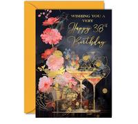 Beautiful Gold 38th Birthday Cards for Women Men - Wonderful Golden Cocktails - Elegant Traditional Pretty Birthday Card for 38 Year Old Woman Man Her Him, 5x7 Inch Gorgeous Greeting Cards Gift