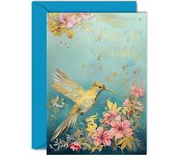 Beautiful Gold 74th Birthday Cards for Women Men - Wonderful Golden Birds Hummingbird - Elegant Traditional Pretty Birthday Card for 74 Year Old Woman Man Her Him, A5 Gorgeous Greeting Cards Gift