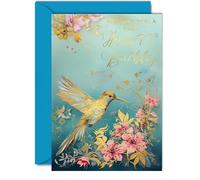 Beautiful Gold 77th Birthday Cards for Women Men - Wonderful Golden Birds Hummingbird - Elegant Traditional Pretty Birthday Card for 77 Year Old Woman Man Her Him, 5x7 Inch Gorgeous Greeting Cards