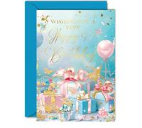 Beautiful Gold 97th Birthday Cards for Women Men - Fantastic Golden Presents - Elegant Traditional Pretty Birthday Card for 97 Year Old Woman Man Her Him, A5 Gorgeous Greeting Cards Gift