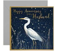 Beautiful Gold Anniversary Cards for Husband - Wonderful Golden Heron - Elegant Traditional Pretty Wedding Anniversary Card for Men Him - Blank Inside with Envelope