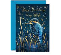 Beautiful Gold Anniversary Cards for Wife - Wonderful Golden Kingfisher - Elegant Traditional Pretty Wedding Anniversary Card for Women Her, A5 Gorgeous Greeting Cards Gift