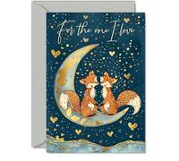 Beautiful Gold Anniversary Cards - Fox Moon Love - Elegant Pretty Wedding Anniversary Card for Husband Wife Boyfriend Girlfriend, A5 Gorgeous Valentines Greeting Cards Gift
