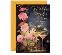 Beautiful Gold Birthday Cards for Cousin - Wonderful Golden Cocktails - Elegant Traditional Pretty Birthday Card for Cousin from Family Relative, 5x7 Inch Gorgeous Greeting Cards Gift