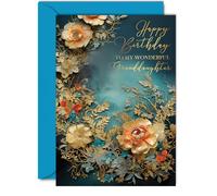 Beautiful Gold Birthday Cards for Granddaughter - Wonderful Golden Flowers - Elegant Traditional Pretty Birthday Card for Granddaughter from Grandparents, A5 Gorgeous Greeting Cards Gift