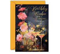Beautiful Gold Birthday Cards for Grandma - Wonderful Golden Cocktails - Elegant Traditional Pretty Birthday Card for Grandma from Granddaughter Grandson, 5x7 Inch Gran Gorgeous Greeting Cards Gift