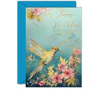 Beautiful Gold Birthday Cards for Grandson - Wonderful Golden Hummingbird - Elegant Traditional Pretty Birthday Card for Grandson from Grandparents, 5x7 Inch Gorgeous Greeting Cards Gift