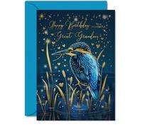 Beautiful Gold Birthday Cards for Great Grandma - Wonderful Golden Kingfisher - Pretty Traditional Elegant Birthday Card for Grandma from Great Grandchild, A5 Gran Gorgeous Greeting Cards Gift