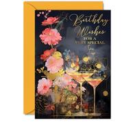 Beautiful Gold Birthday Cards for Son - Wonderful Golden Cocktails - Elegant Traditional Pretty Birthday Card for Son from Mum Dad, 5x7 Inch Gorgeous Greeting Cards Gift