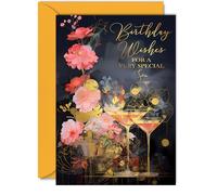 Beautiful Gold Birthday Cards for Son - Wonderful Golden Cocktails - Elegant Traditional Pretty Birthday Card for Son from Mum Dad, A5 Gorgeous Greeting Cards Gift