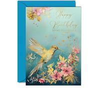 Beautiful Gold Birthday Cards for Son - Wonderful Golden Hummingbird - Elegant Traditional Pretty Birthday Card for Son from Mum Dad, A5 Gorgeous Greeting Cards Gift