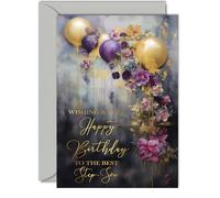 Beautiful Gold Birthday Cards for Step-Son - Golden Party Balloons - Elegant Traditional Pretty Birthday Card for Step Son from Step MumDad, A5 Gorgeous Greeting Cards Gift