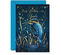 Beautiful Gold Birthday Cards for Uncle - Wonderful Golden Kingfisher - Pretty Traditional Elegant Birthday Card for Uncle from Niece Nephew, A5 Gorgeous Greeting Cards Gift
