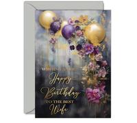 Beautiful Gold Birthday Cards for Wife - Golden Party Balloons - Elegant Traditional Pretty Birthday Card for Wife from Husband, 5x7 Inch Partner Gorgeous Greeting Cards Gift