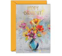 Beautiful Gold Birthday Cards for Women Her - Glimmering Vase - Elegant Traditional Pretty Birthday Card for Mum Daughter Grandma Auntie Granddaughter, A5 Gorgeous Greeting Cards Gift
