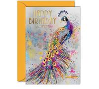 Beautiful Gold Birthday Cards for Women Her - Slender Peacock - Elegant Traditional Pretty Birthday Card for Mum Daughter Grandma Auntie Granddaughter, 5x7 Inch Gorgeous Greeting Cards Gift