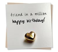 Beautiful Gold Heart Happy Birthday Friend Card - Special Card For Your Special Friends - Sincere - Heartfelt Greetings Wish for Women, Men - Made in UK