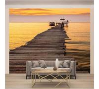 Beautiful Golden Sunset Ocean Wooden Bridge 3D Wallpaper Luxury Home Dining Decor Paste Sofa Living Room The Wall for Bedroom Mural-150cm×105cm