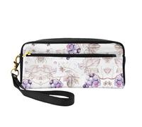 Beautiful Grape Leaves Print Leather Small Makeup Bag – Reusable Cosmetic Accessories Organizer, Travel Toiletry Bag